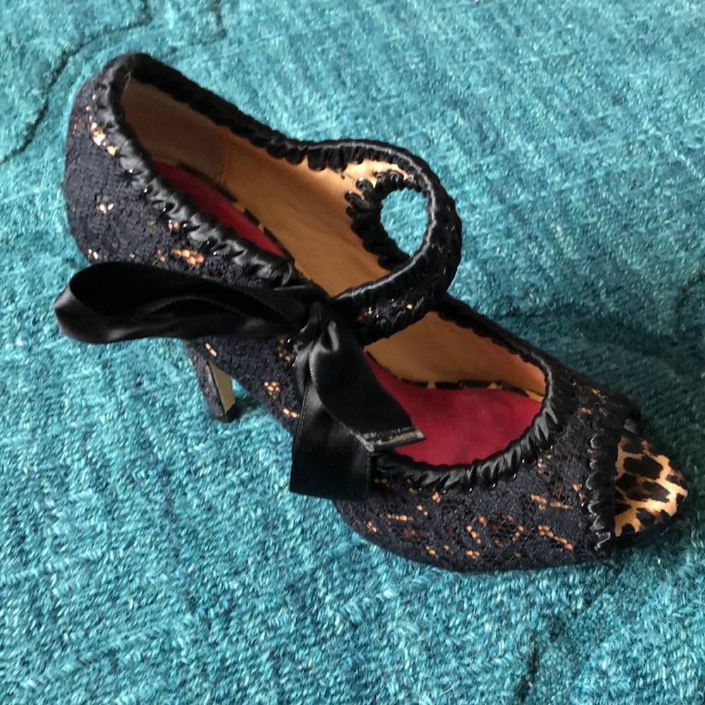 Betsey Johnson Lace covered peep toe pumps